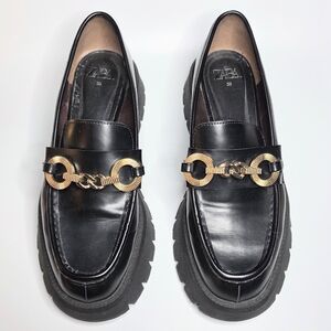Zara Chain Trim Lug Sole Loafers